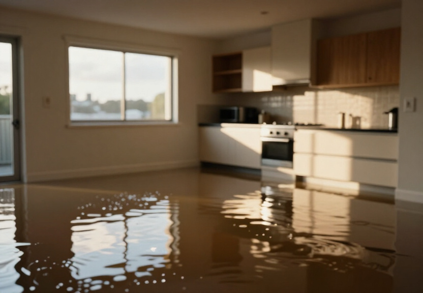 Flooded basement in Woodcroft before cleanup